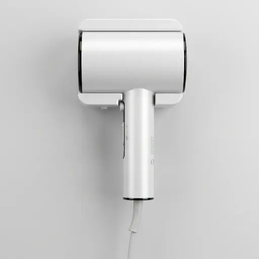 ABS Hammer Wall Mounted Hair Dryer 1600 1800W [1070] — HDR-1070 — A wall-mounted hair dryer rated 1600 to 1800W in matt ABS, styled with a flower-shape front and rear. It pairs two hot speeds and cool air with a quiet branded motor, a hotel safety button and overheat protection. Sized at 13x7x26cm, available in black, white or khaki. CE, CB, GCC and RoHS approved.