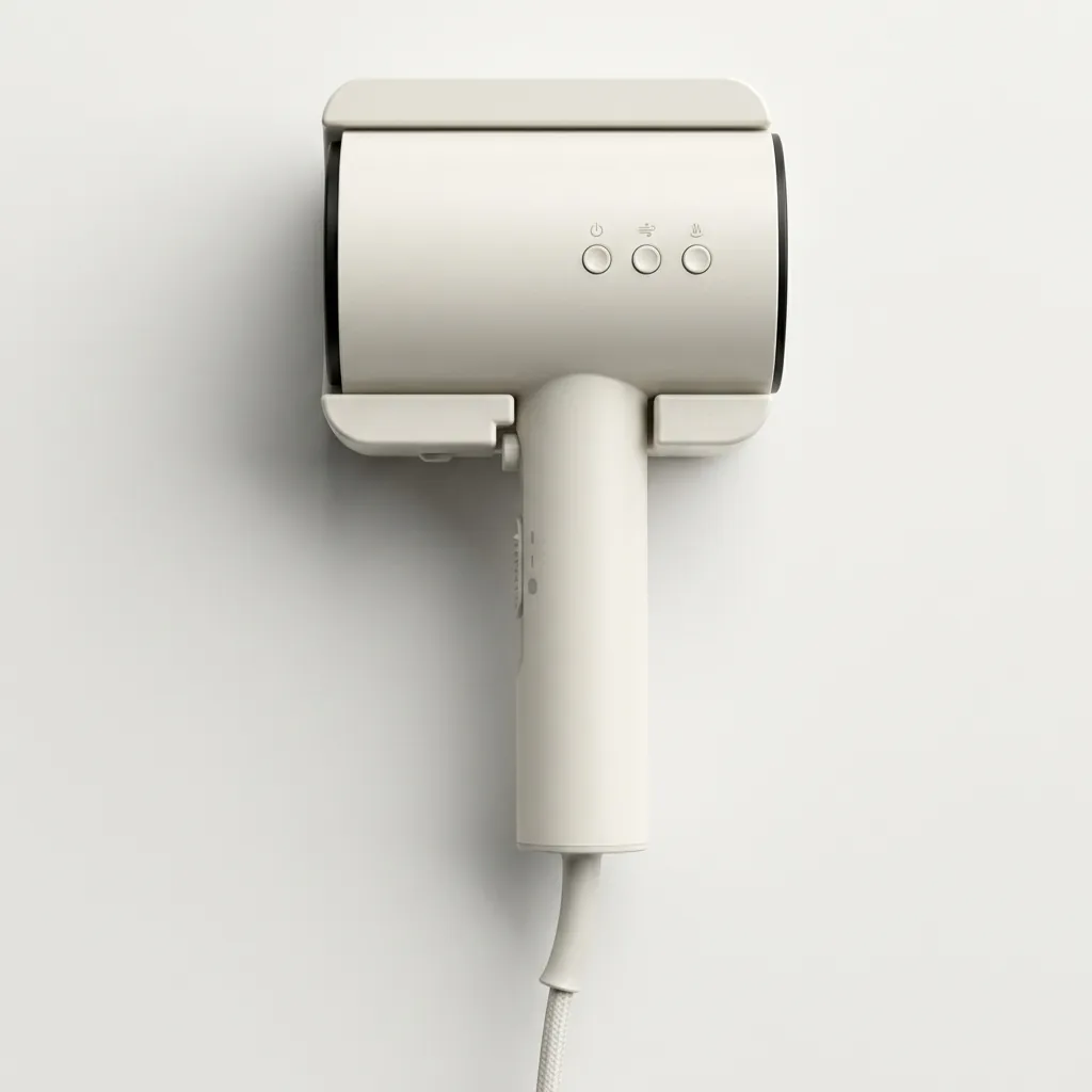 ABS Hammer Wall Mounted Hair Dryer 1600 1800W [1071] — HDR-1071 — A wall-mounted hair dryer rated 1600 to 1800W in durable matt ABS with a distinctive flower-shape design. Two hot speeds plus cool air, a quiet branded motor, a hotel safety button and overheat protection make it reliable for guest rooms. Sized at 13x7x26cm, available in black, white or khaki. CE, CB, GCC and RoHS approved. (image 3)