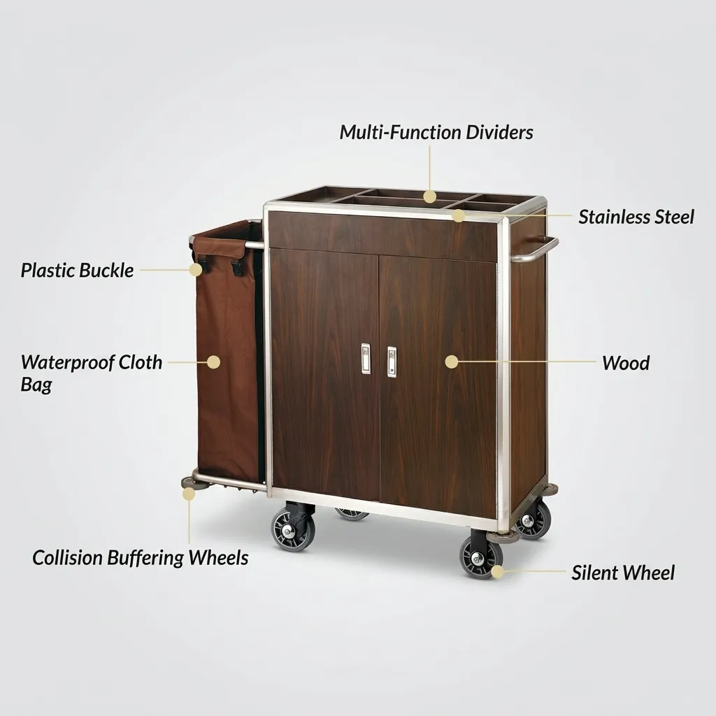 Housekeeping Trolley With 1 Laundry Bag And Doors — HKT-1030 (image 6)
