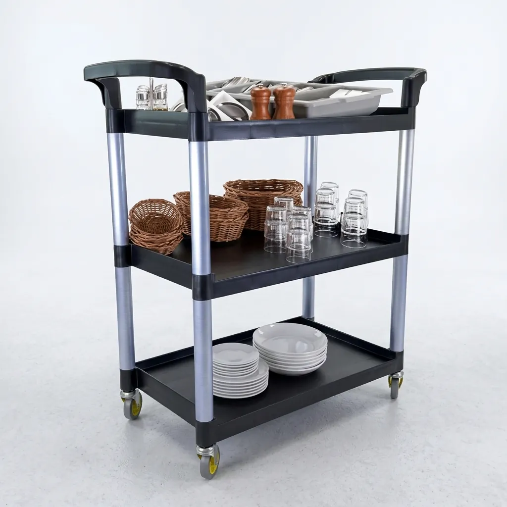 Open Sided Utility Trolley 3 Shelves L:86cm — HKT-1042 (image 3)