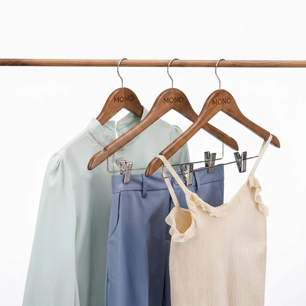 Wooden Clothes Hanger with Clips [1026] — HNG-1026 (image 1)
