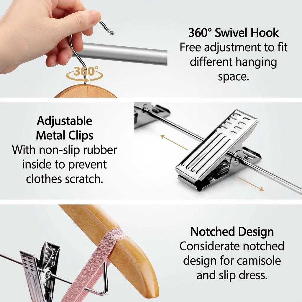 Wooden Clothes Hanger with Clips [1026] — HNG-1026 (image 3)