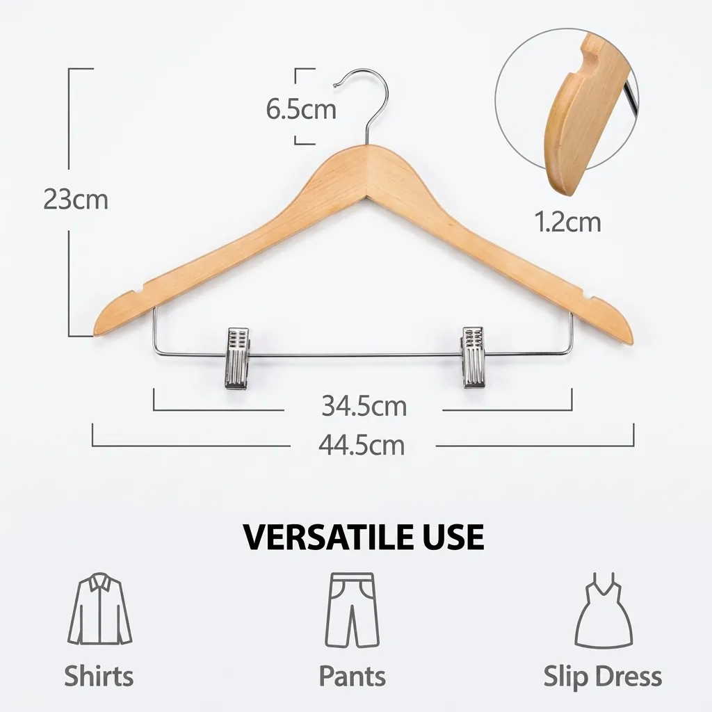 Wooden Clothes Hanger with Clips [1026] — HNG-1026 (image 5)