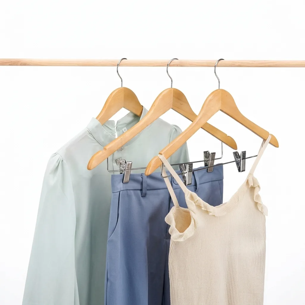 Wooden Clothes Hanger with Clips [1026] — HNG-1026 (image 2)