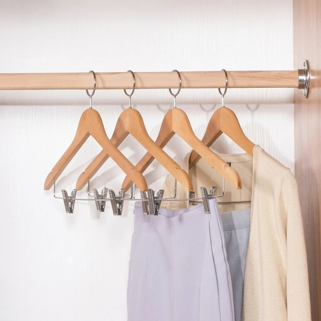 Maple Wood Anti-Theft Clothes Hanger with Clips — HNG-1028 (image 2)