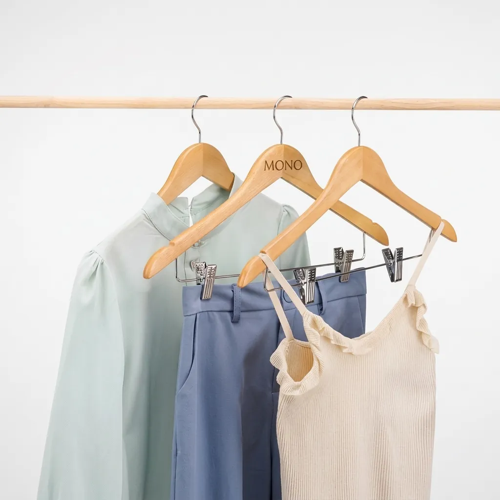 Wooden Clothes Hanger with Clips [1032] — HNG-1032 (image 1)