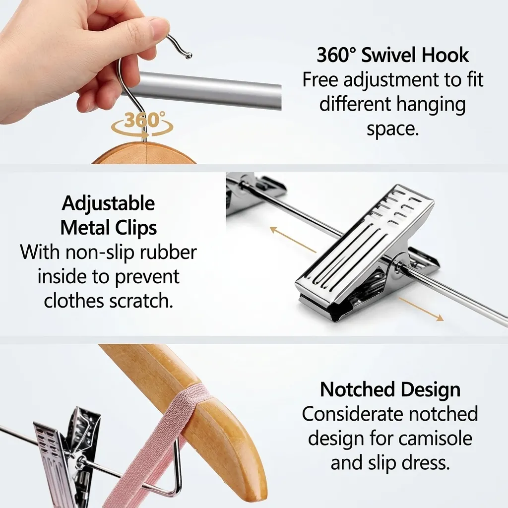 Wooden Clothes Hanger with Clips [1032] — HNG-1032 (image 3)