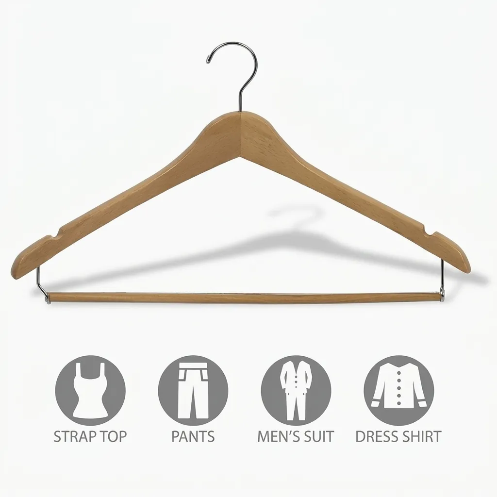 Wooden Clothes Hanger With Non-Slip Pant Bar 44.5× — HNG-1035 (image 2)