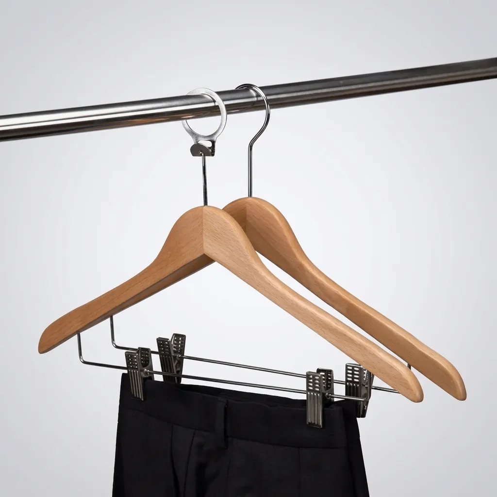 Wooden Anti-Theft Clothes Hanger with Clips [1038] — HNG-1038 (image 3)