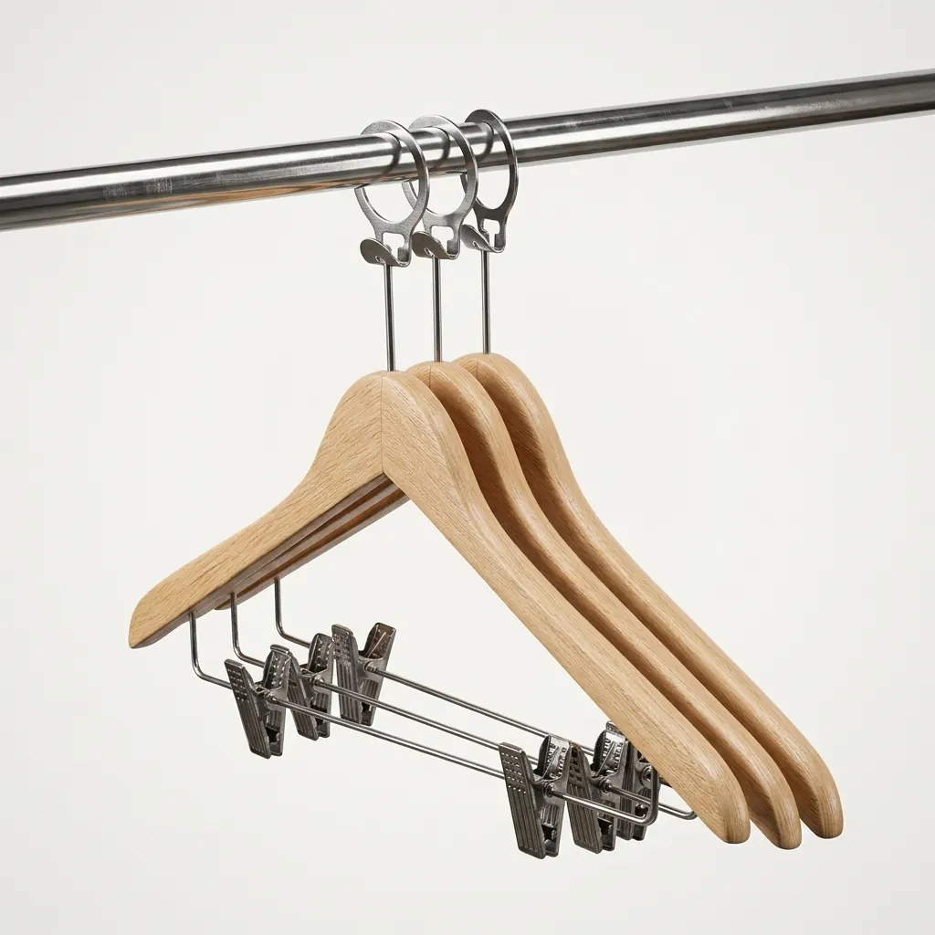 Wooden Anti-Theft Clothes Hanger with Clips [1038] — HNG-1038 (image 4)