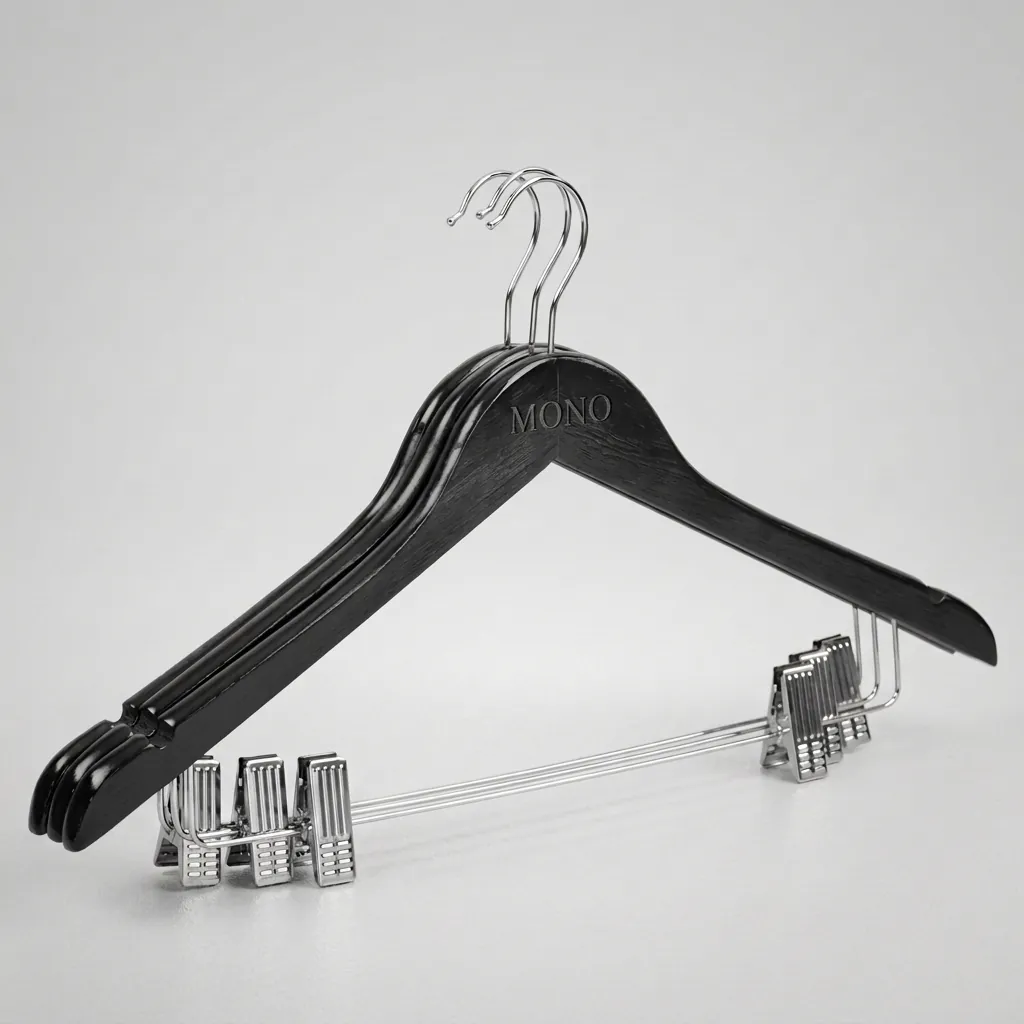 Wooden Clothes Hanger With Clips — HNG-1040