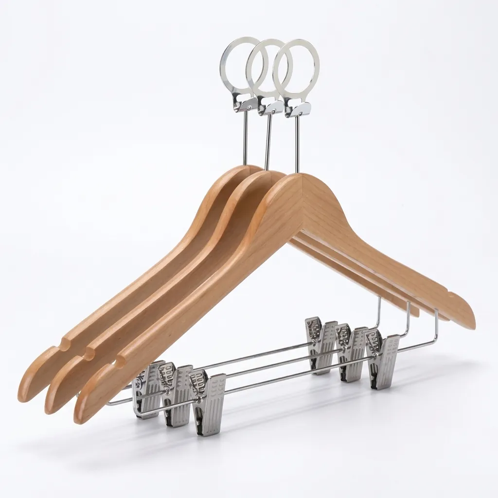 Wooden Anti-Theft Clothes Hanger with Clips [1041] — HNG-1041 (image 3)