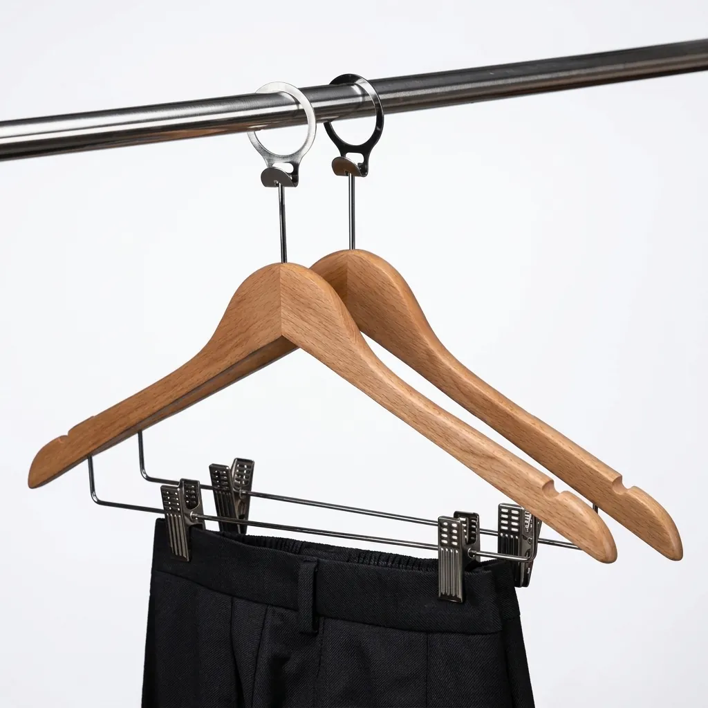 Wooden Anti-Theft Clothes Hanger with Clips [1041] — HNG-1041 (image 4)
