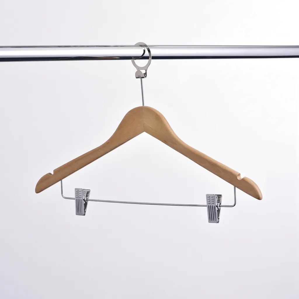 Wooden Anti-Theft Clothes Hanger with Clips [1041] — HNG-1041 (image 5)