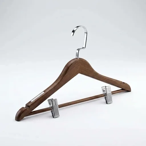 Wooden Clothes Hanger with Clips [1043] — HNG-1043