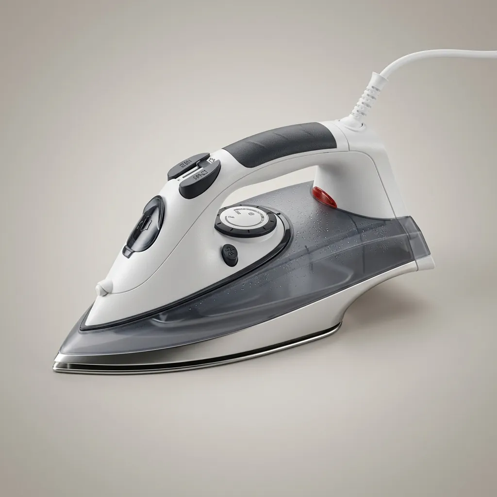 Dry Iron 2000w Adjustable Temperature For Different Fabrics Dry/Spray/Steam — IRN-1035 — A 2000W ceramic-soleplate iron with a 350ml tank offering dry, spray, steam and burst-steam modes plus a self-clean function. Optional anti-calc, anti-drip and auto shut-off features add convenience and safety, guided by a dial thermostat and a soft handle. Sized at 29.8x11.9x14.1cm for everyday hotel pressing. (image 2)
