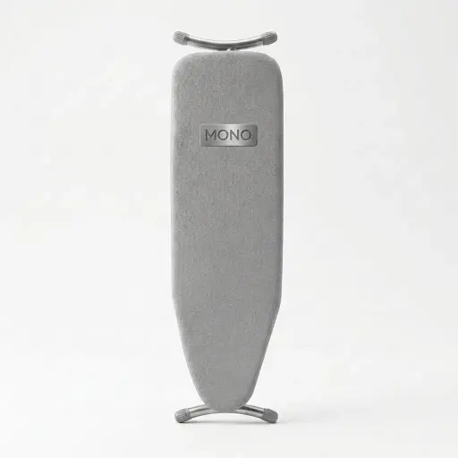 Steel-Frame Ironing Board with 7-Height Adjustable [1027] — IRB-1027 — A sturdy steel ironing board with a powder-coated mesh frame and seven height settings up to 85cm. A 10mm felt underlay beneath a cotton cover gives a smooth, well-padded surface, with an improved fold system and anti-slip foot caps. Board size 110x33cm, available in black, silver or grey.