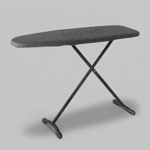 Ironing Board - Board Size: L:97 x W:33 cm — IRB-1029 — A compact steel ironing board with a powder-coated mesh top and seven height settings up to 76cm. A 10mm felt underlay and cotton cover give a smooth, padded surface, with rugged tube legs and anti-slip foot caps. Board size 97x33cm, finished in black.