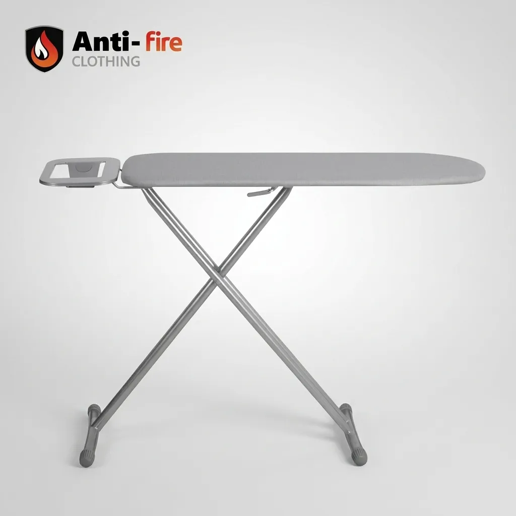 Anti-Fire Fabric Ironing Board With Iron Rest — IRB-1035 — A compact steel ironing board with an attached iron rest and a flame-resistant cover for added safety. Seven height settings up to 78cm, a 10mm felt underlay and rugged tube legs give a smooth, stable surface that folds away neatly. Board size 92x30cm, available in black, silver or grey. (image 10)