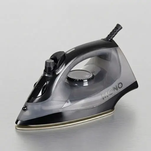 Ceramic Soleplate Steam Iron with Anti-Drip [1029] — IRN-1029 — A compact 1600W ceramic-soleplate steam iron with a 260ml tank and dry, steam, spray and blast modes plus anti-drip, anti-calc and self-clean functions. A dial thermostat, pilot light and ready indicator make it easy to use, with auto shut-off after 30 seconds flat or 8 minutes upright. Sized at 24.6x12x12.7cm with a 1.6m cord, in black or grey. CE, CB, GCC and RoHS approved.