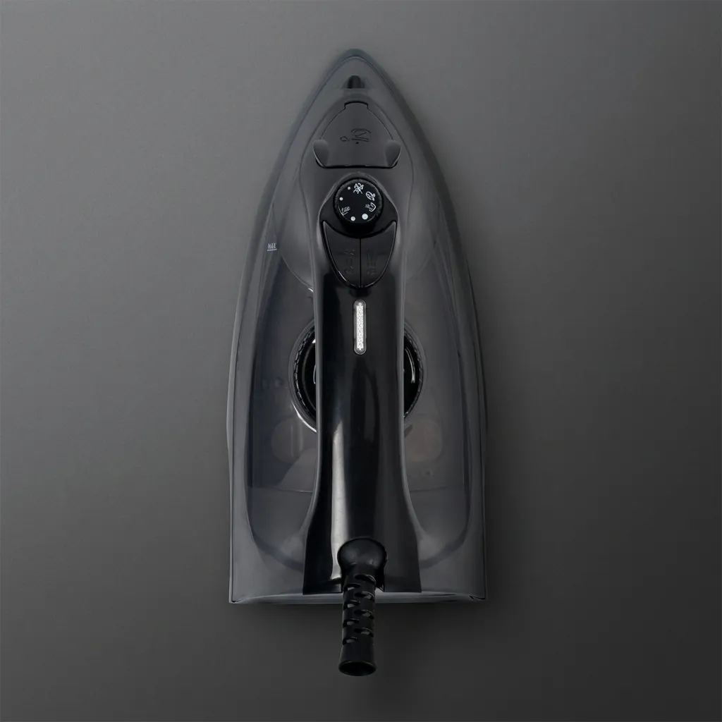 Ceramic Soleplate Steam Iron with Anti-Drip [1029] — IRN-1029 — A compact 1600W ceramic-soleplate steam iron with a 260ml tank and dry, steam, spray and blast modes plus anti-drip, anti-calc and self-clean functions. A dial thermostat, pilot light and ready indicator make it easy to use, with auto shut-off after 30 seconds flat or 8 minutes upright. Sized at 24.6x12x12.7cm with a 1.6m cord, in black or grey. CE, CB, GCC and RoHS approved. (image 5)