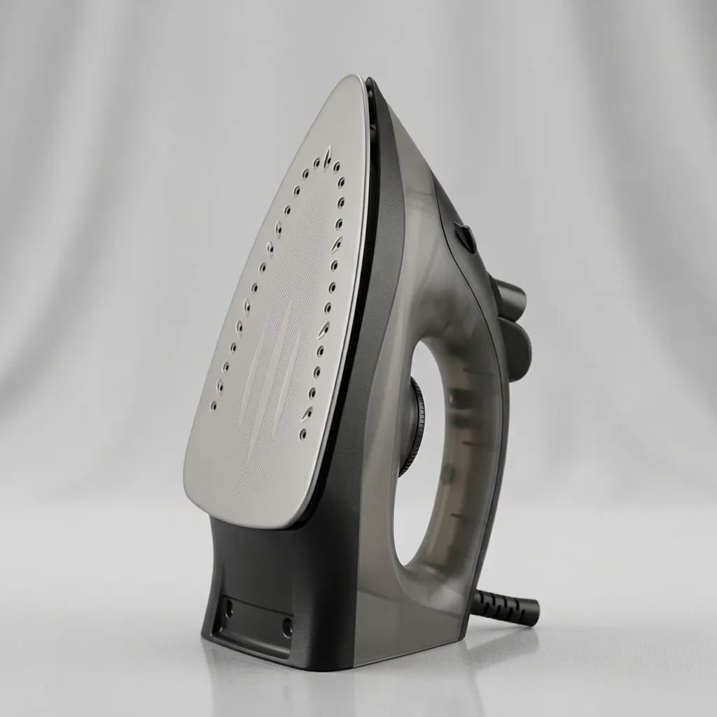 Ceramic Soleplate Steam Iron with Anti-Drip [1029] — IRN-1029 — A compact 1600W ceramic-soleplate steam iron with a 260ml tank and dry, steam, spray and blast modes plus anti-drip, anti-calc and self-clean functions. A dial thermostat, pilot light and ready indicator make it easy to use, with auto shut-off after 30 seconds flat or 8 minutes upright. Sized at 24.6x12x12.7cm with a 1.6m cord, in black or grey. CE, CB, GCC and RoHS approved. (image 6)