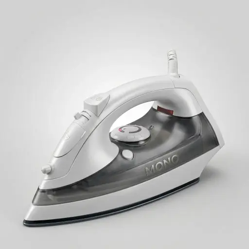 Ceramic Soleplate Steam Iron with Anti-Drip [1032] — IRN-1032 — An 1800W ceramic-soleplate steam iron with a 340ml tank and a strong 260g/min continuous steam output. Dry, steam, spray and blast modes plus anti-drip, anti-calc and self-clean functions handle every fabric, with a dial thermostat and ready indicator. A safe auto shut-off adds protection, available in white or grey. CE, CB, GCC and RoHS approved.