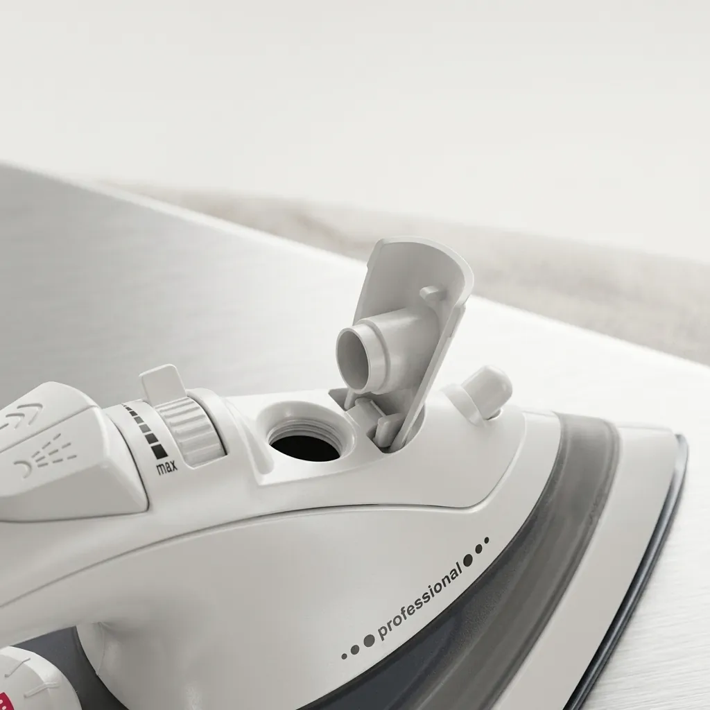 Ceramic Soleplate Steam Iron with Anti-Drip [1032] — IRN-1032 — An 1800W ceramic-soleplate steam iron with a 340ml tank and a strong 260g/min continuous steam output. Dry, steam, spray and blast modes plus anti-drip, anti-calc and self-clean functions handle every fabric, with a dial thermostat and ready indicator. A safe auto shut-off adds protection, available in white or grey. CE, CB, GCC and RoHS approved. (image 7)