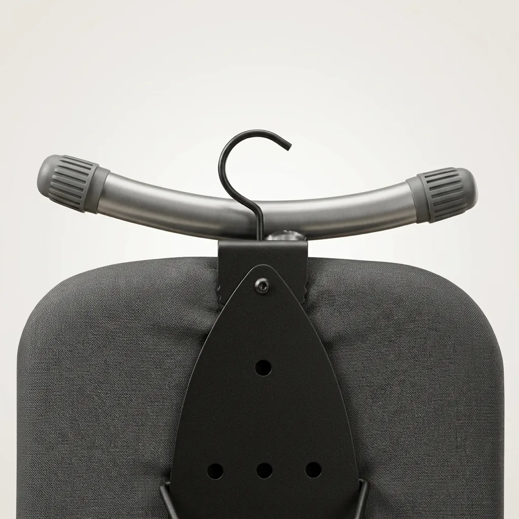 Ironing Holder 16cm [1026] — IRO-1026 — A powder-coated steel ironing holder that stores the iron and board neatly inside the wardrobe. A strong vertical bracket holds the iron while a support bracket keeps the board upright, with a hook for easy mounting. Compact at 13x16x43.5cm, available in black or silver. (image 6)