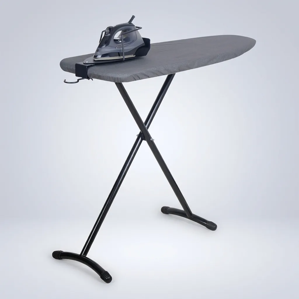 Ironing Holder 16cm [1026] — IRO-1026 — A powder-coated steel ironing holder that stores the iron and board neatly inside the wardrobe. A strong vertical bracket holds the iron while a support bracket keeps the board upright, with a hook for easy mounting. Compact at 13x16x43.5cm, available in black or silver. (image 7)