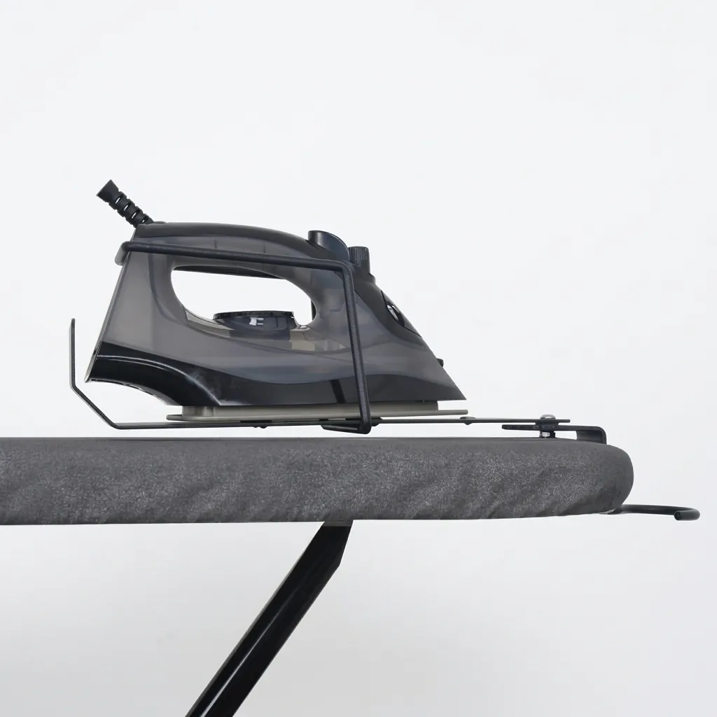 Ironing Holder 16cm [1026] — IRO-1026 — A powder-coated steel ironing holder that stores the iron and board neatly inside the wardrobe. A strong vertical bracket holds the iron while a support bracket keeps the board upright, with a hook for easy mounting. Compact at 13x16x43.5cm, available in black or silver. (image 10)