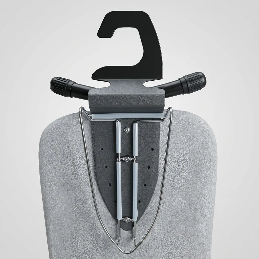Anti-Theft Ironing Holder [1030] — IRO-1030 — A robust anti-theft ironing holder in durable metal and heat-resistant plastic that stores the iron and board securely. A cable hook conceals the cord while rubberized rails grip the iron in place. Black or silver, 42 x 14 x 13cm. (image 8)