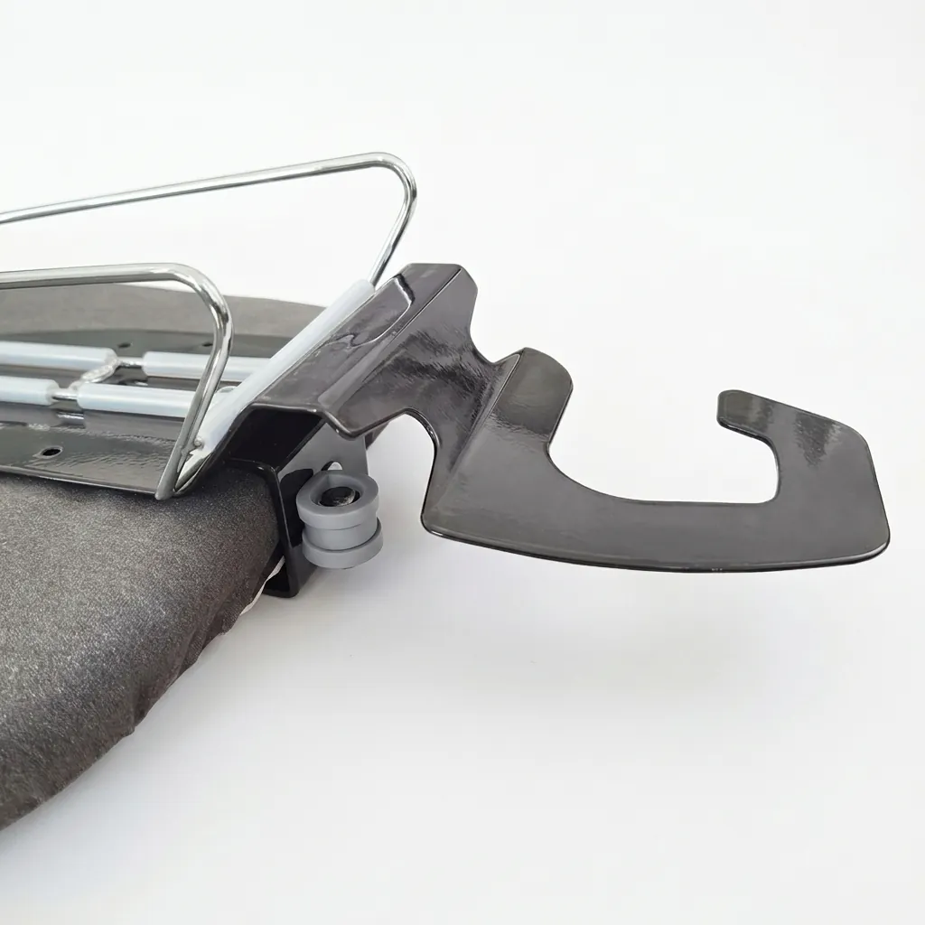 Anti-Theft Ironing Holder [1030] — IRO-1030 — A robust anti-theft ironing holder in durable metal and heat-resistant plastic that stores the iron and board securely. A cable hook conceals the cord while rubberized rails grip the iron in place. Black or silver, 42 x 14 x 13cm. (image 9)