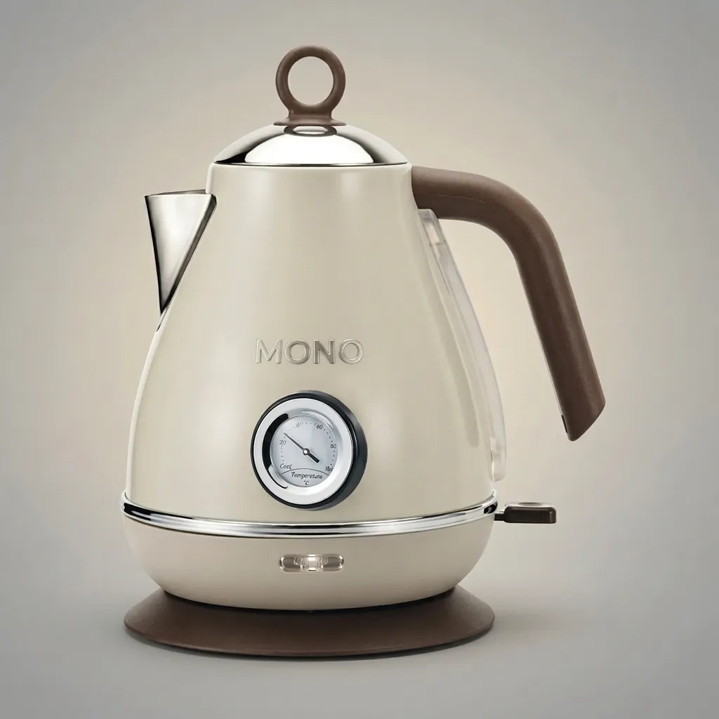 Stainless Steel Royal Pearl Kettle 1.7L — KTL-1025 — A vintage-style 1.7L electric kettle in food-grade 304 stainless steel with a high-gloss finish and a large water gauge. A 1850 to 2200W branded controller boils fast, with auto shut-off and boil-dry protection for safety. A 360-degree cordless base, swivel design and wide lid make it easy to use and clean, available in ivory or blue. (image 1)