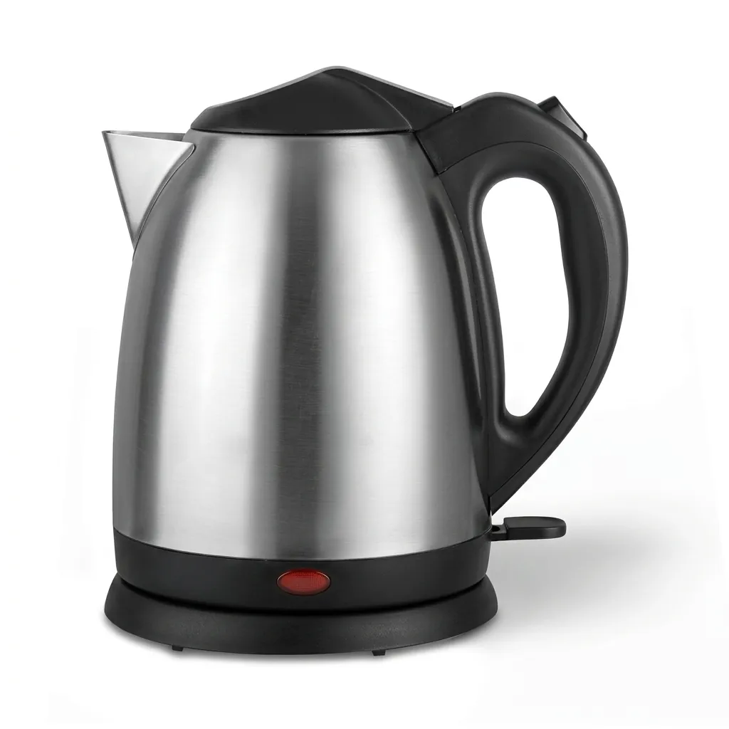 Electric Kettle For 1.2ltr Matt Stainless Steel — KTL-1028 — A 1.2L electric kettle in matt food-grade 304 stainless steel with a durable UK Strix triple-protection controller. Rated 1500W with automatic shut-off and a light indicator, it boils quickly and safely. A 360-degree cordless base makes it easy to lift and pour. (image 5)