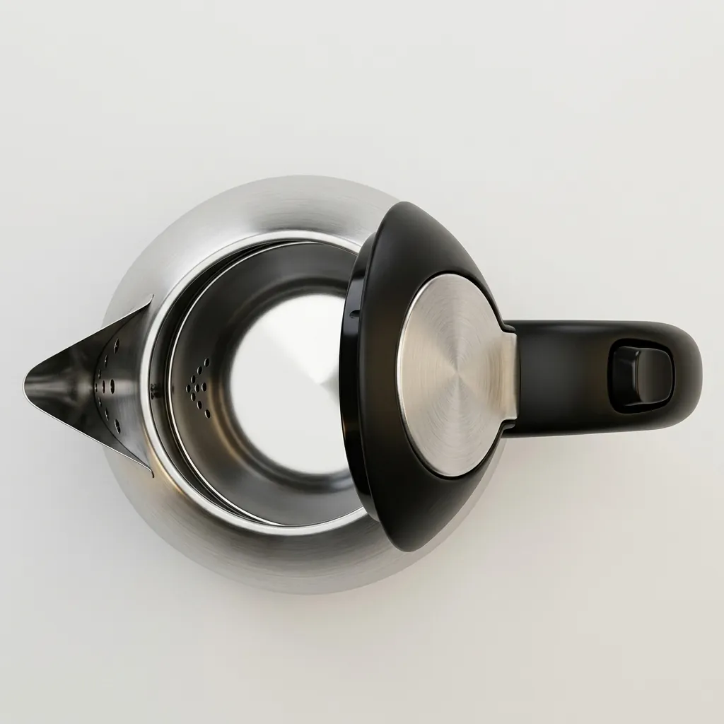 Electric Kettle For 1.2ltr Matt Stainless Steel — KTL-1028 — A 1.2L electric kettle in matt food-grade 304 stainless steel with a durable UK Strix triple-protection controller. Rated 1500W with automatic shut-off and a light indicator, it boils quickly and safely. A 360-degree cordless base makes it easy to lift and pour. (image 8)