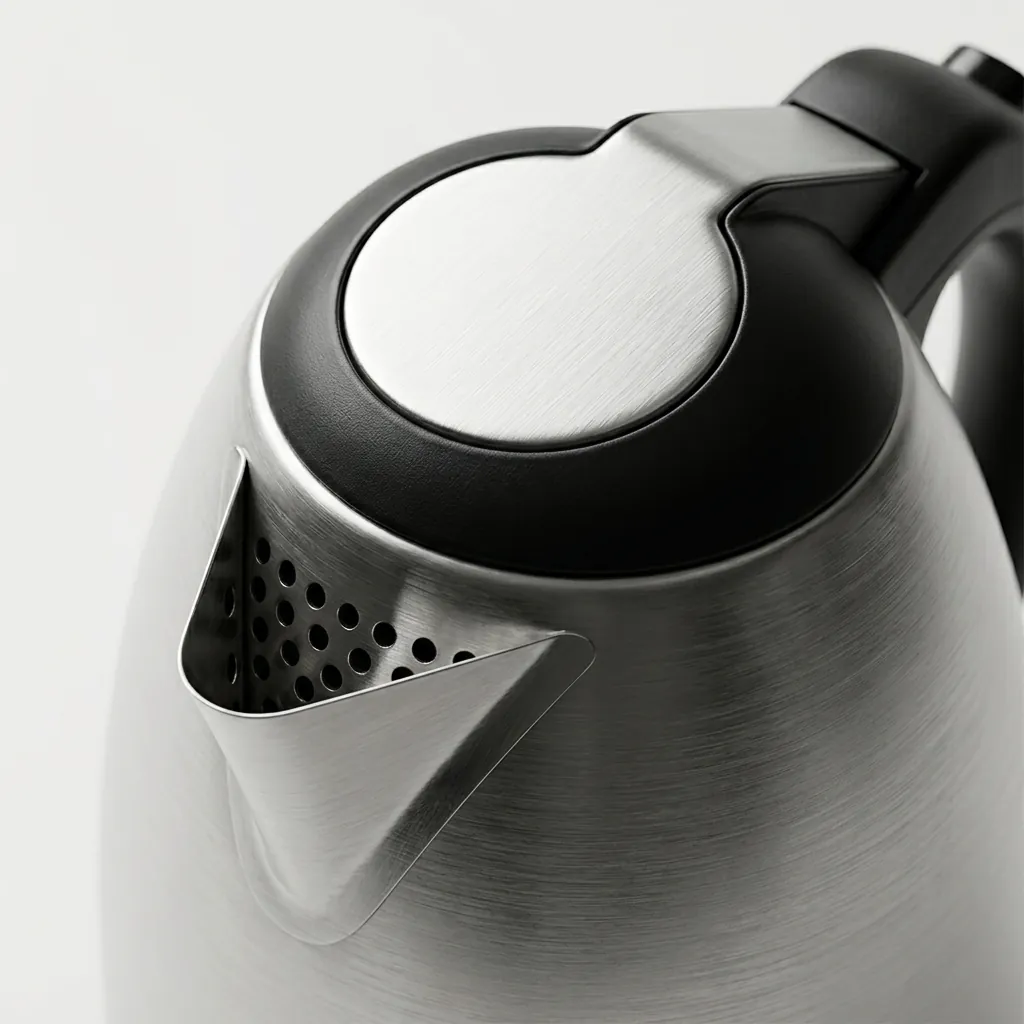 Electric Kettle For 1.2ltr Matt Stainless Steel — KTL-1028 — A 1.2L electric kettle in matt food-grade 304 stainless steel with a durable UK Strix triple-protection controller. Rated 1500W with automatic shut-off and a light indicator, it boils quickly and safely. A 360-degree cordless base makes it easy to lift and pour. (image 11)