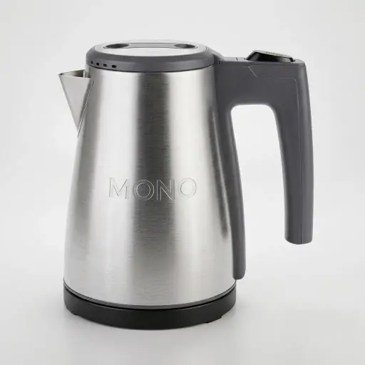 Azalea Kettle 0.6ltr Stainless Steel — KTL-1033 — A compact 0.6L electric kettle in food-grade 304 stainless steel with a metal-look finish and a hinged trigger-lock lid. A 1000 to 1200W branded controller boils efficiently, with auto shut-off and boil-dry protection and a cool-touch easy-grip handle. A concealed element and 360-degree cordless base make it tidy and simple to use.