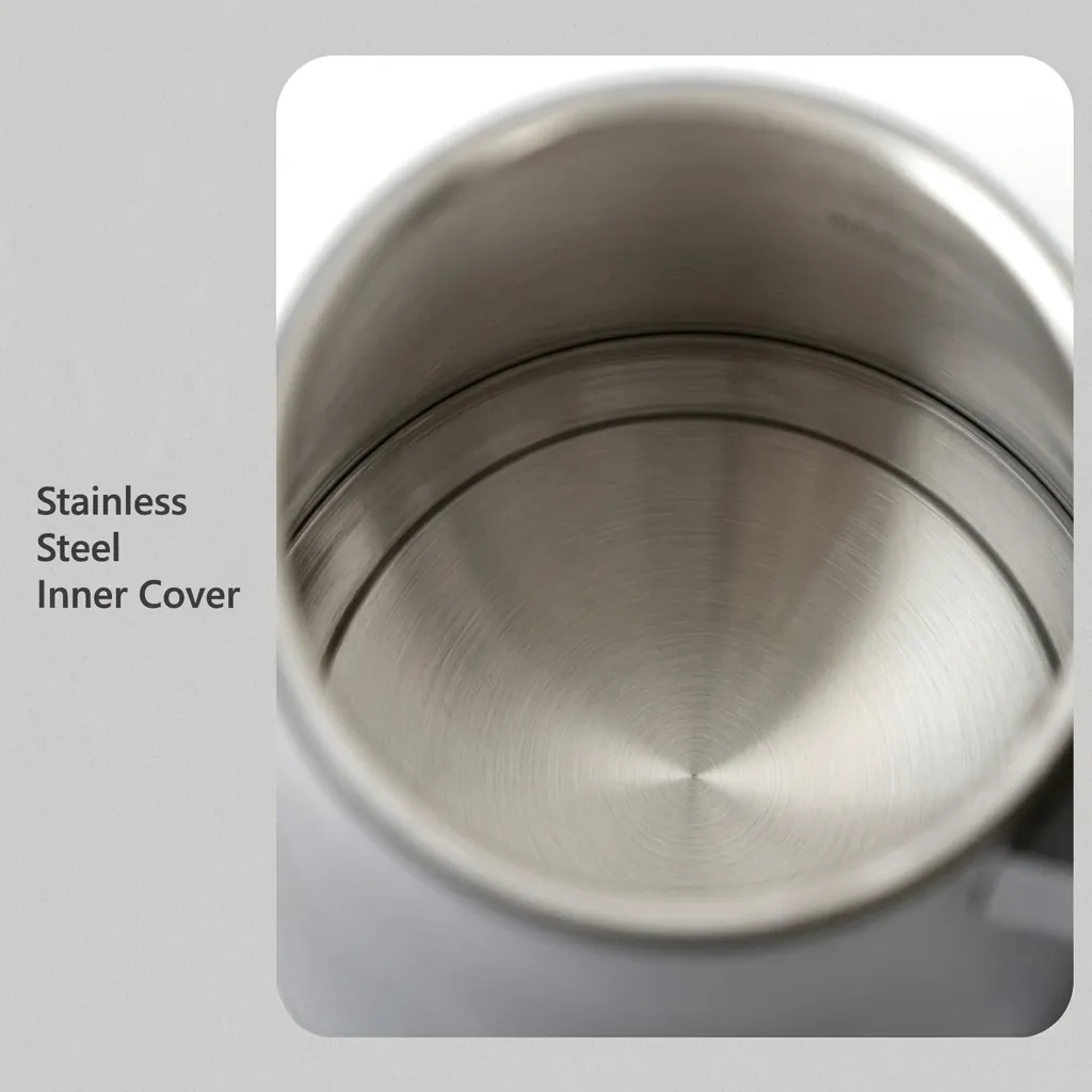 Stainless Steel Lilac Kettle 0.8L with Anti-Scald — KTL-1037 — A 0.8L gooseneck electric kettle in food-grade 304 stainless steel with a high-end matte finish for precise pouring. A 1200 to 1400W branded controller boils fast, with auto shut-off, boil-dry protection and a cool, anti-scald handle. A 360-degree cordless base and 70cm cable keep it tidy, available in matte black, black or white. (image 2)