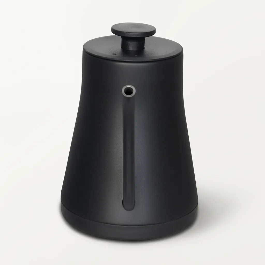 Stainless Steel Lilac Kettle 0.8L with Anti-Scald — KTL-1037 — A 0.8L gooseneck electric kettle in food-grade 304 stainless steel with a high-end matte finish for precise pouring. A 1200 to 1400W branded controller boils fast, with auto shut-off, boil-dry protection and a cool, anti-scald handle. A 360-degree cordless base and 70cm cable keep it tidy, available in matte black, black or white. (image 10)