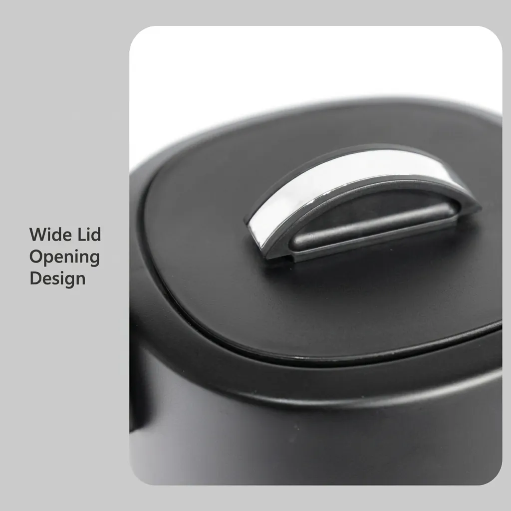 Stainless Steel Vranus Half Handle Kettle 1.0L with Anti-Scald — KTL-1038 — A 1.0L gooseneck electric kettle in food-grade 304 stainless steel with an LED temperature display on the base for precise hand-brew coffee. A 1200 to 1400W branded controller boils fast, with auto shut-off, boil-dry protection and a cool, anti-scald metal handle. A concealed element and 360-degree cordless base add convenience, in black, white or grey. (image 10)