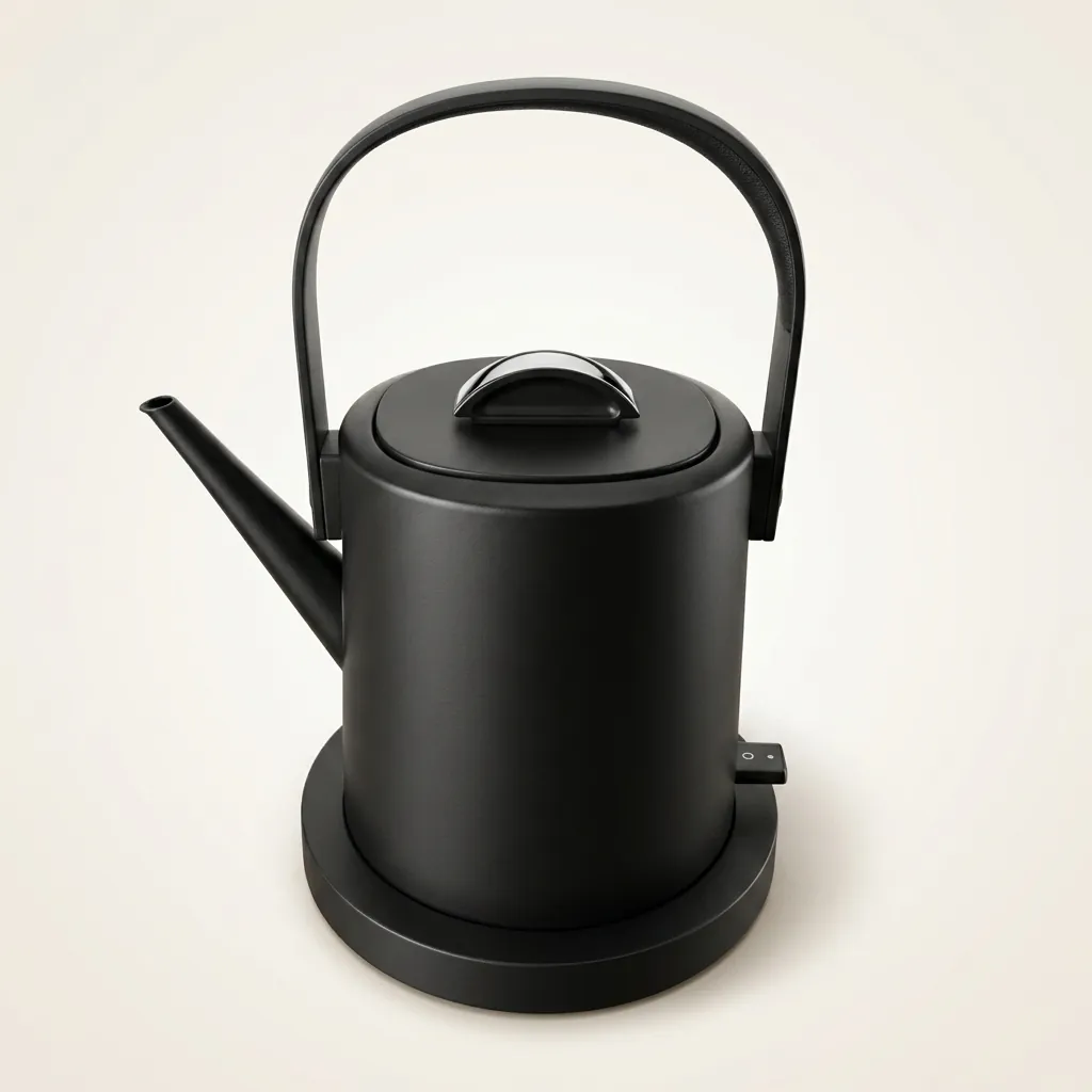 Stainless Steel Vranus Full Handle Kettle 1.0L with Anti-Scald [1039] — KTL-1039 — A 1.0L gooseneck electric kettle in food-grade 304 stainless steel with a full cool-touch metal handle and an LED temperature display on the base. A 1200 to 1400W branded controller boils fast, with auto shut-off and boil-dry protection, ideal for precise hand-brew coffee. A concealed element and 360-degree cordless base round it out, in black, white or grey. (image 2)