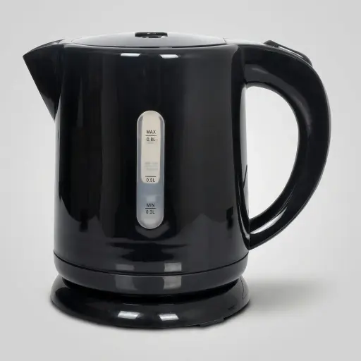 Stainless Steel Electric Kettle 0.8L with Triple Protection [1044] — KTL-1044 — A 0.8L electric kettle in food-grade 304 stainless steel with a durable UK Strix triple-protection controller. Rated 1350W with automatic shut-off, it boils quickly and safely for in-room beverage service. A compact, reliable choice finished in black.