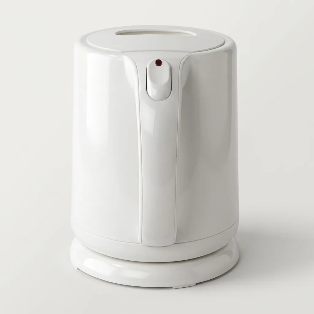 Stainless Steel Electric Kettle 0.8L with Triple Protection [1045] — KTL-1045 — A 0.8L electric kettle in food-grade 304 stainless steel with a durable UK Strix triple-protection controller. Rated 1350W with automatic shut-off, it boils fast and safely for guest rooms. A compact, dependable kettle finished in white. (image 10)