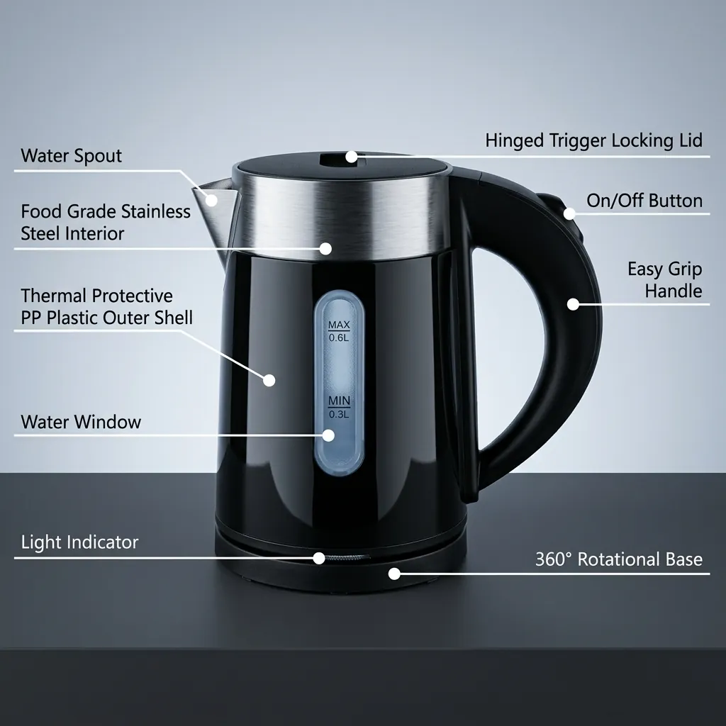 Stainless Steel Begonia Kettle 0.6L with Anti-Scald [1048] — KTL-1048 (image 2)