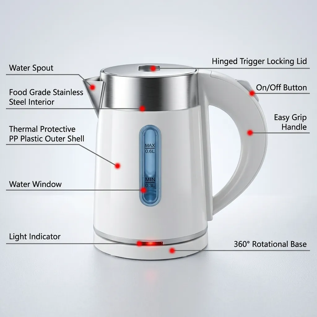 Stainless Steel Begonia Kettle 0.6L with Anti-Scald [1049] — KTL-1049 (image 9)
