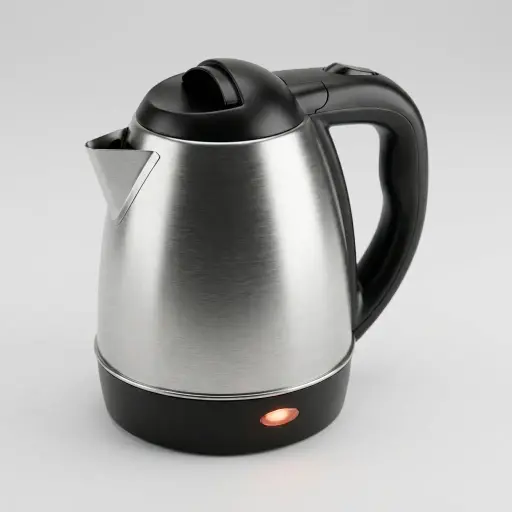Meridian Kettle 1.2ltr Stainless Steel — KTL-1053 — A 1.2L electric kettle in food-grade 304 stainless steel with a sleek metal-look finish. A 1350 to 1600W branded controller boils quickly, with auto shut-off, boil-dry protection and a cool-touch handle. A concealed element and 360-degree cordless base make it easy to use, in black, white, ivory or silver.