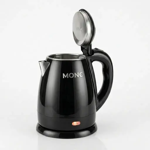 Stainless Steel Parallel Kettle 1.2L with Anti-Scald [1054] — KTL-1054 — A 1.2L electric kettle with a food-grade 304 stainless steel interior and a seamless, cool-touch anti-scald PP shell. A 1350 to 1600W branded controller boils fast, with auto shut-off, boil-dry protection and a cool plastic handle. A concealed element and 360-degree cordless base round it out, in black, white, ivory or silver.