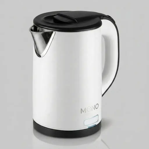 Stainless Steel Nova Kettle & 0.8L with Anti-Scald — KTL-1059 — A 0.8L electric kettle with a food-grade 304 stainless steel interior and a double-body, anti-scald PP shell for safe handling. A 1000 to 1200W branded controller boils fast, with auto shut-off and boil-dry protection. A concealed element, seamless build and 360-degree cordless base make it easy to use, in black, white or khaki.