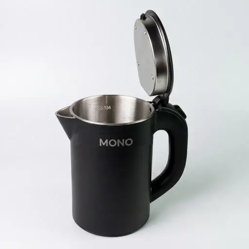 Stainless Steel Nova Kettle 0.8L with Anti-Scald [1060] — KTL-1060 — A 0.8L electric kettle with a stainless steel interior and a seamless, cool-touch anti-scald PP shell. Rated 1000 to 1200W with auto shut-off and boil-dry protection, it boils quickly and safely. A concealed heating element and 360-degree cordless base keep it tidy, in black, white or khaki.